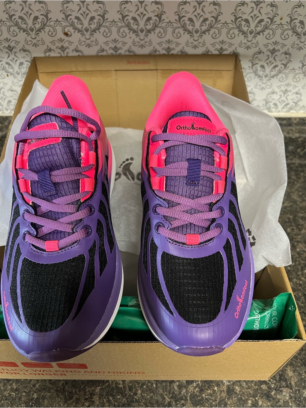 OrthoComfoot Women's Purple & Hot Pink Athletic Walking Shoes